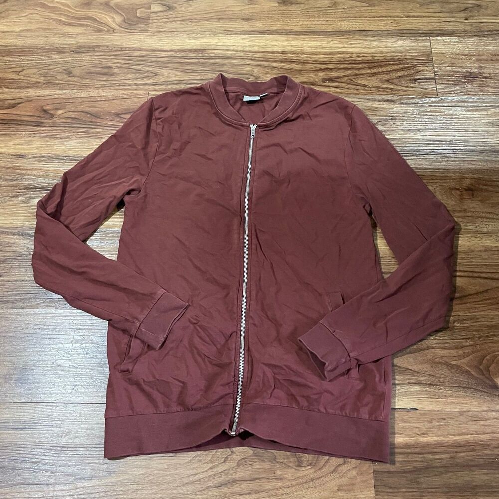 ASOS Full Zip Bomber Jacket Cotton Long Sleeve Maroon Mens Size Medium